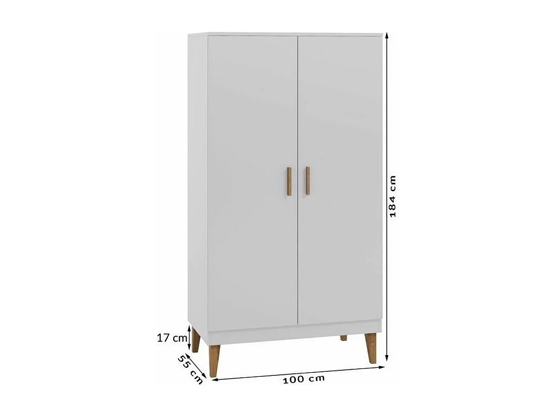 Armoire 2 Portes blanche et pieds en bois de chêne Blanka