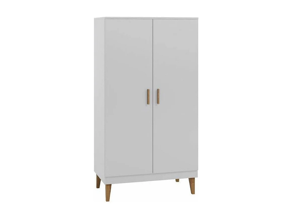 Armoire 2 Portes blanche et pieds en bois de chêne Blanka