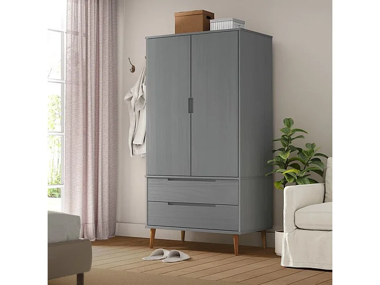 Garde-robe MOLDE Gris 90x55x175 Bois massif de pin