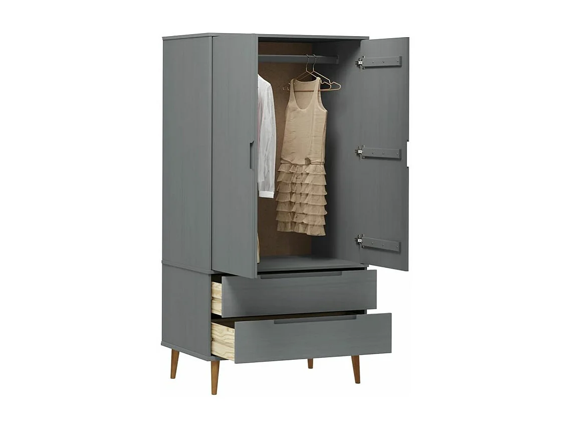 Garde-robe MOLDE Gris 90x55x175 Bois massif de pin