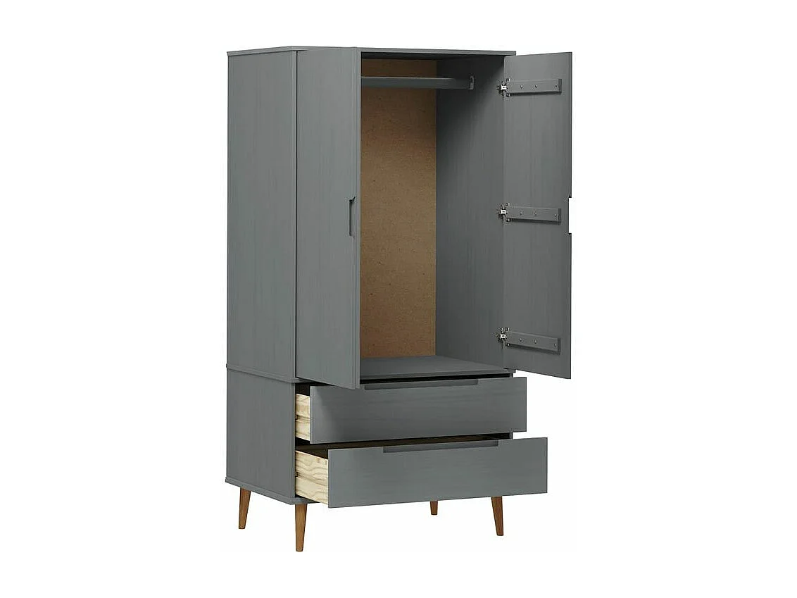 Garde-robe MOLDE Gris 90x55x175 Bois massif de pin