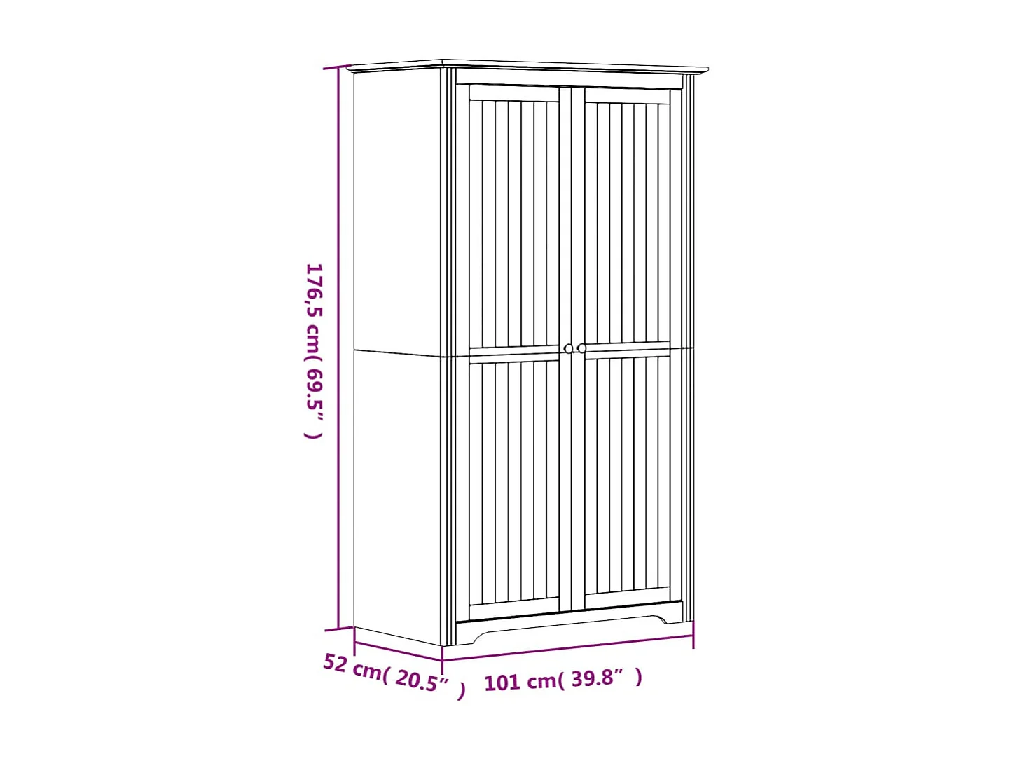 Garde-robe BODO blanc 101x52x176,5 bois massif de pin