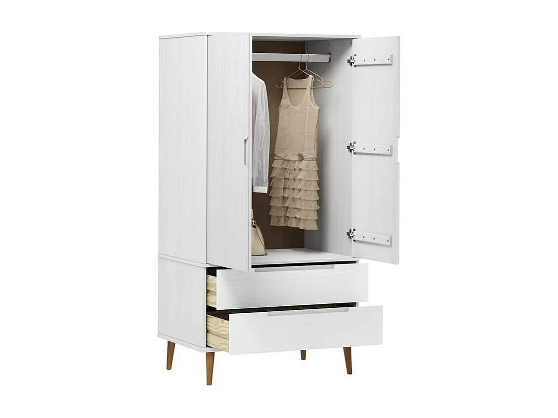 Garde-robe MOLDE Blanc 90x55x175 Bois massif de pin