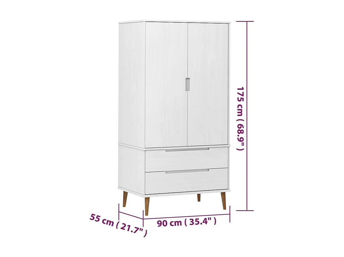 Garde-robe MOLDE Blanc 90x55x175 Bois massif de pin