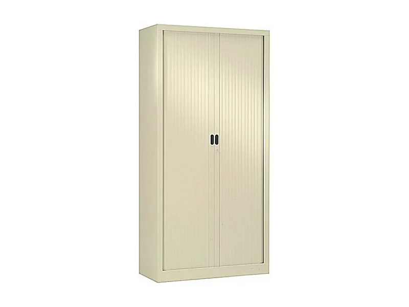 Armoire de bureau à rideaux beige 2 portes coulissantes Giao L90xH180xP43