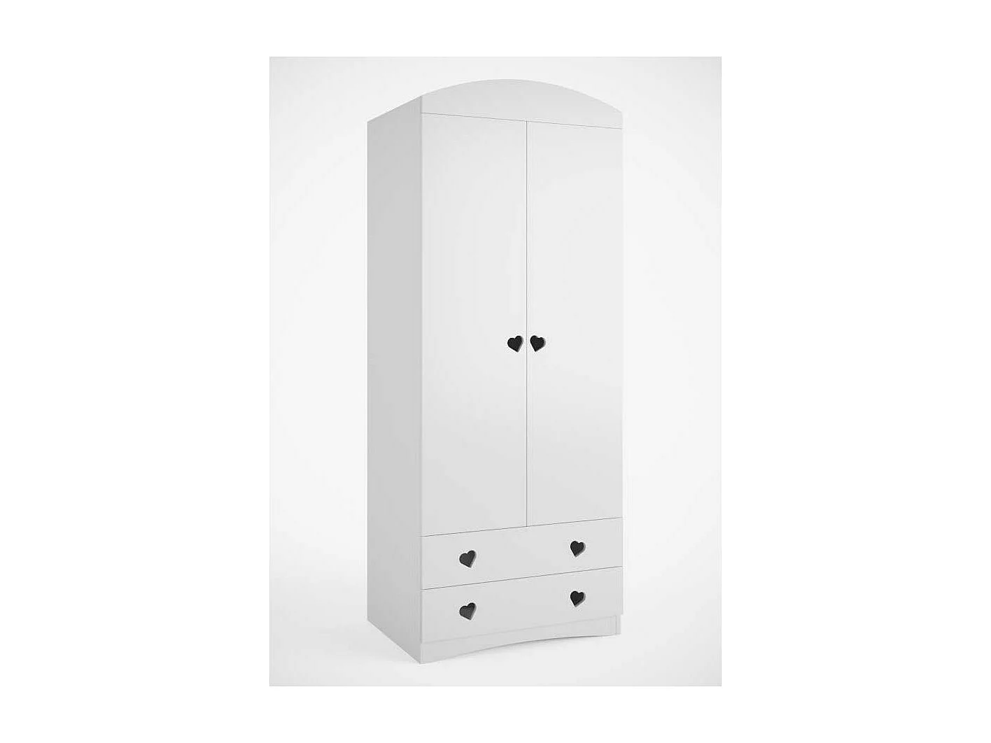 Armoire enfant blanche 2 portes et 2 tiroirs orné de cœurs Myra