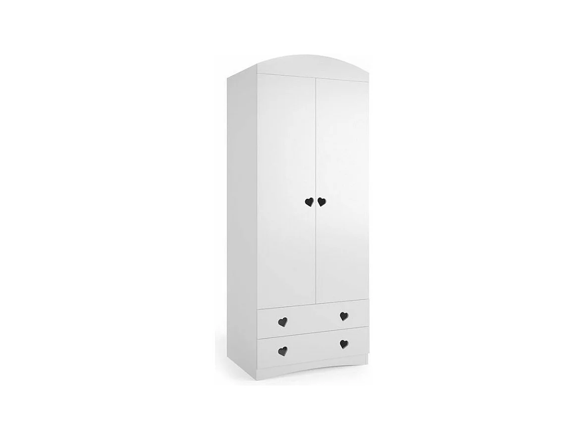 Armoire enfant blanche 2 portes et 2 tiroirs orné de cœurs Myra