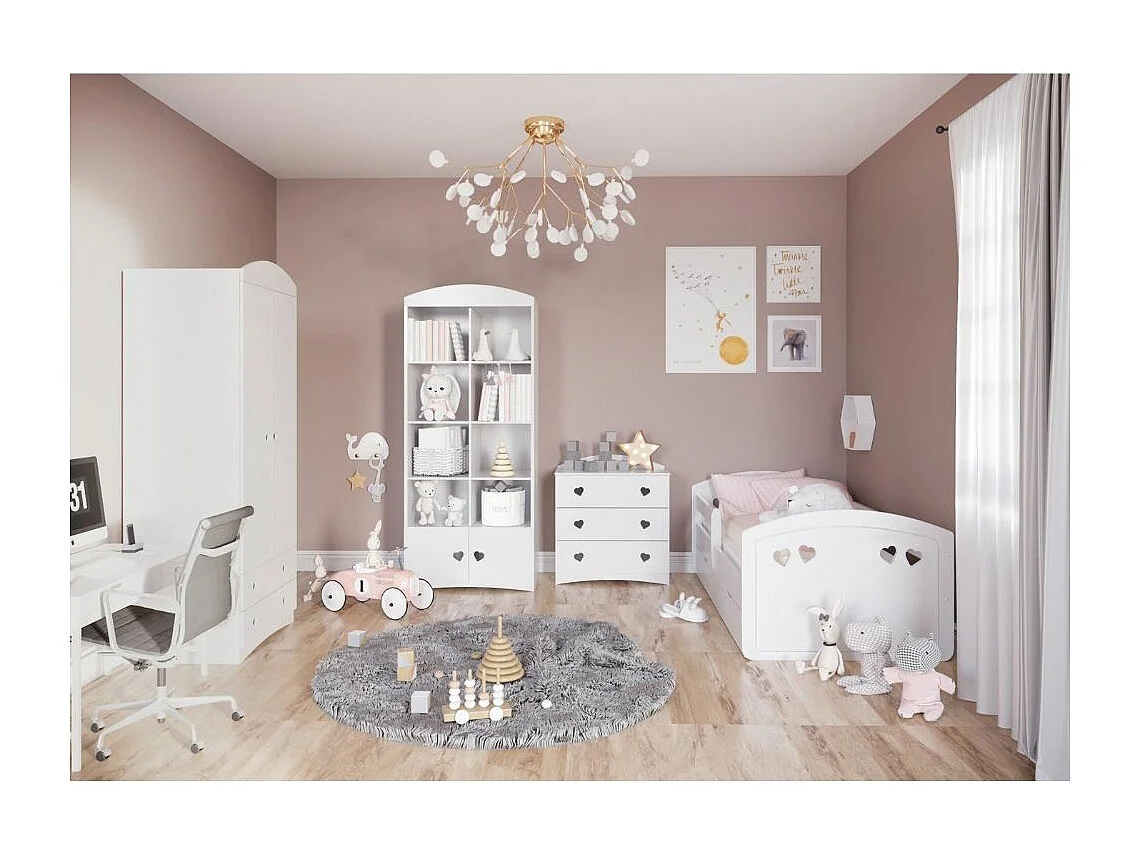 Armoire enfant blanche 2 portes et 2 tiroirs orné de cœurs Myra