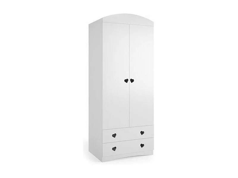 Armoire enfant blanche 2 portes et 2 tiroirs orné de cœurs Myra