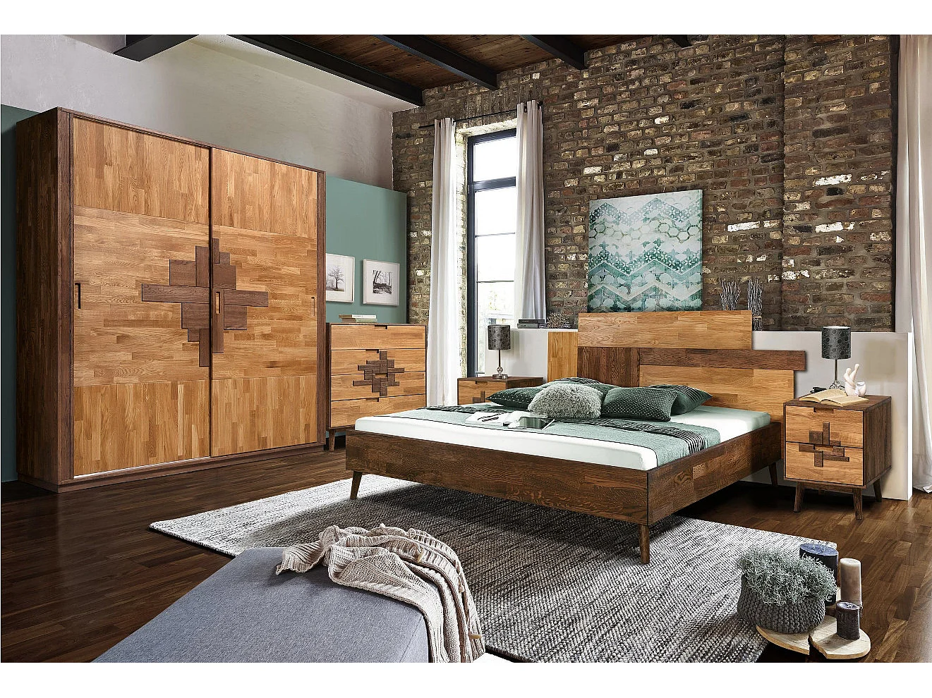 Armoire en chêne massif naturel et marron Thayla 160cm