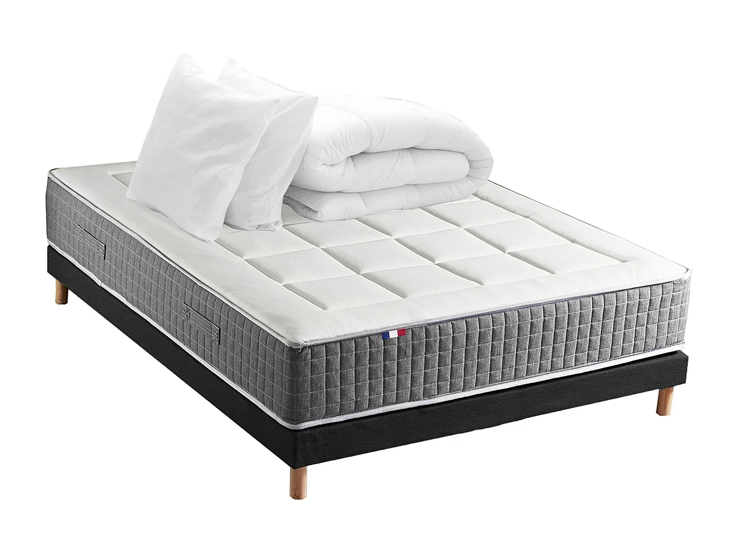 Matelas ressorts MAX, 7 zones, sommier rigide, pack couette oreiller Dimensions - 160 x 200 cm, Sommier - Noir