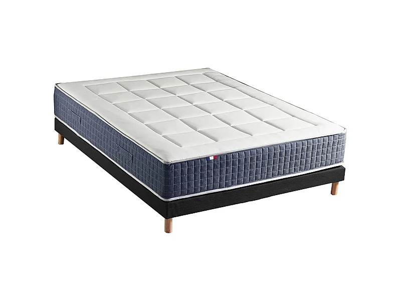 Ensemble Matelas Ressort 7 zones + Mémoire de forme + Sommier KING STYLE Fabriqué en France Dimensions - 160 x 200 cm, Sommier - Noir
