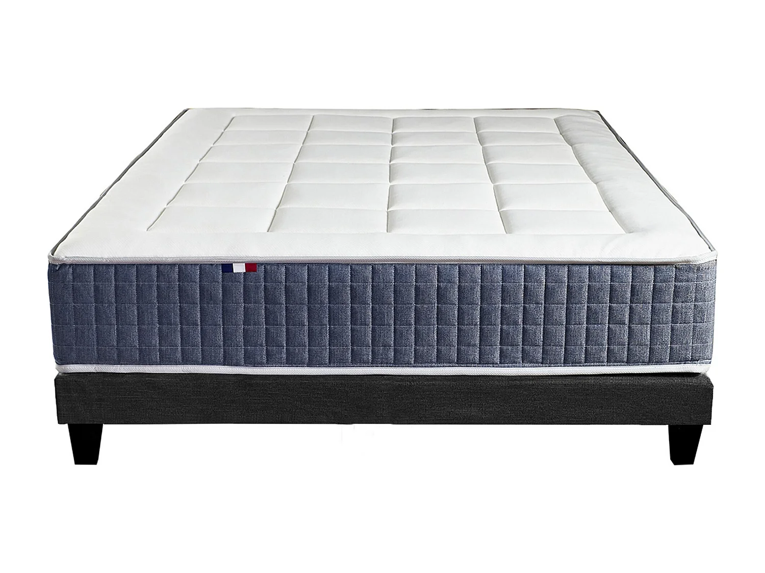 Ensemble Matelas Ressort 7 zones + Mémoire de forme + Sommier KING STYLE + couette + oreillers - Fabriqué en France Dimensions - 160 x 200 cm, Sommier - Noir