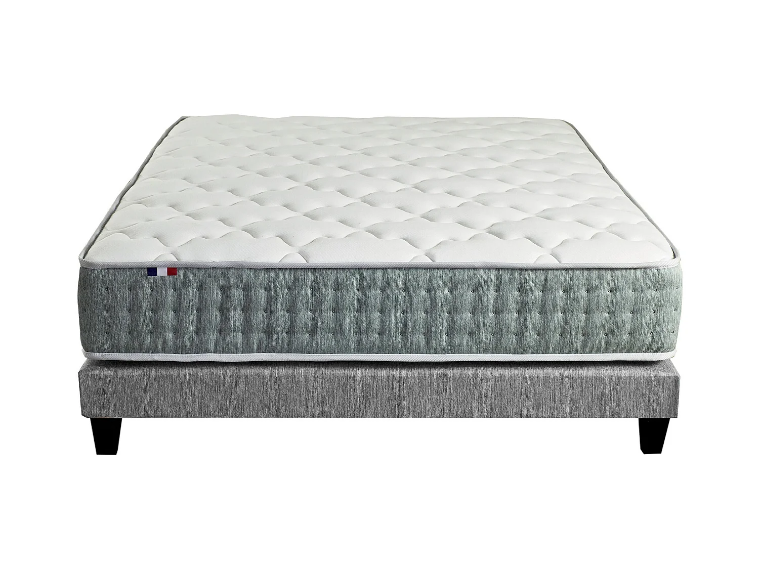 Ensemble matelas ressorts 7 zones HYGGE, réversible hiver/été Dimensions - 160 x 200 cm, Sommier - Gris chiné