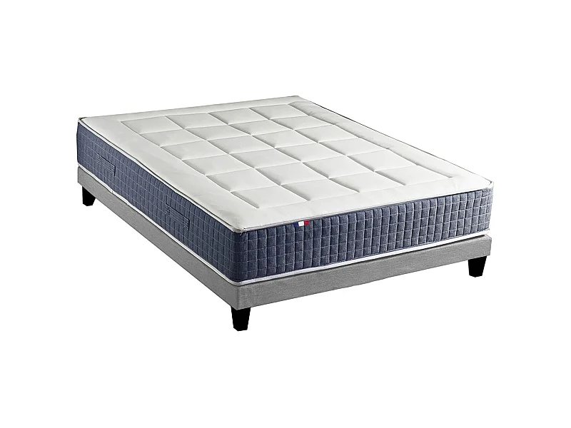 Ensemble Matelas Ressort 7 zones + Mémoire de forme + Sommier KING STYLE Fabriqué en France Dimensions - 160 x 200 cm, Sommier - Gris chiné