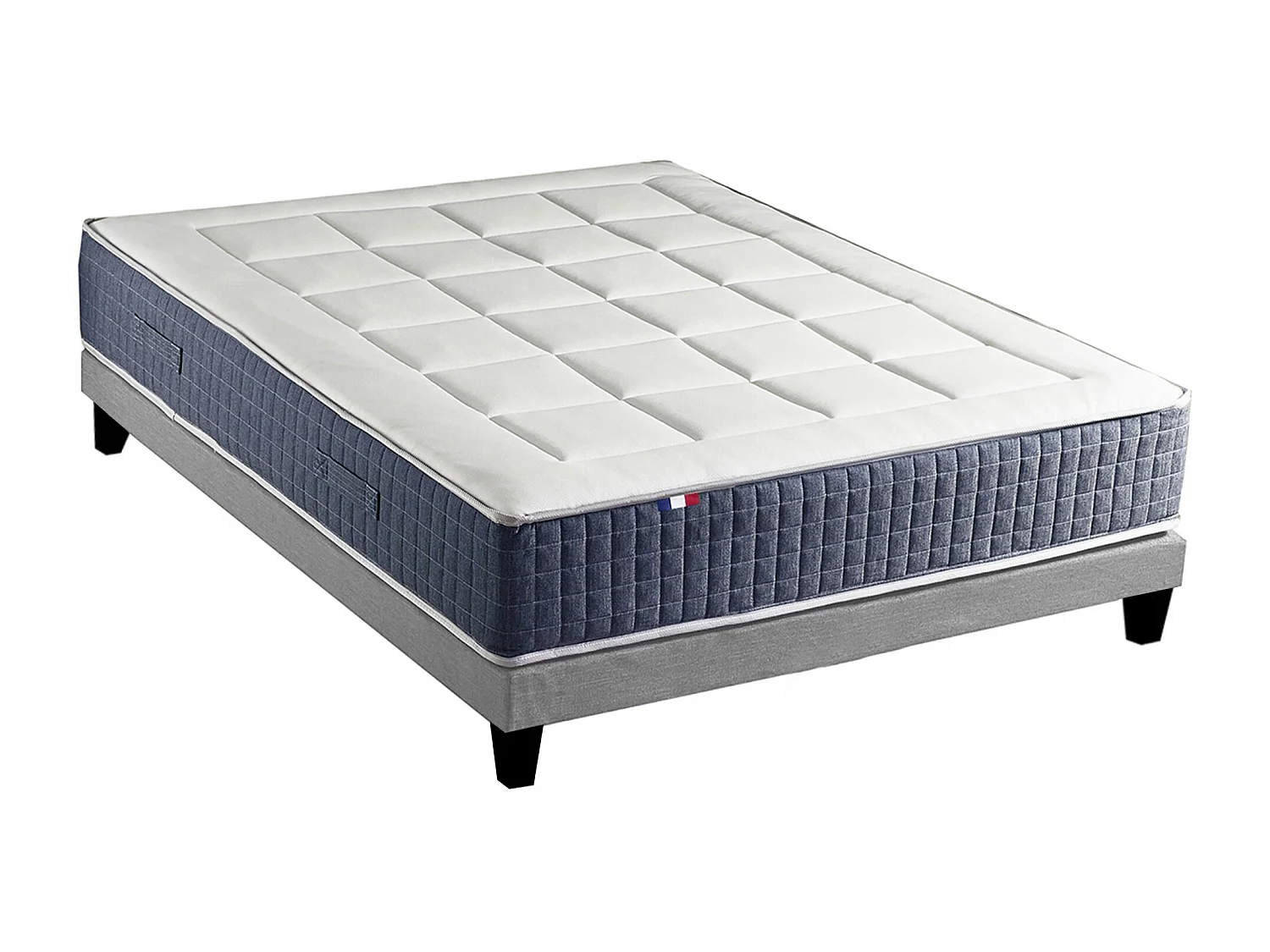 Ensemble Matelas Ressort 7 zones + Mémoire de forme + Sommier KING STYLE Fabriqué en France Dimensions - 160 x 200 cm, Sommier - Gris chiné