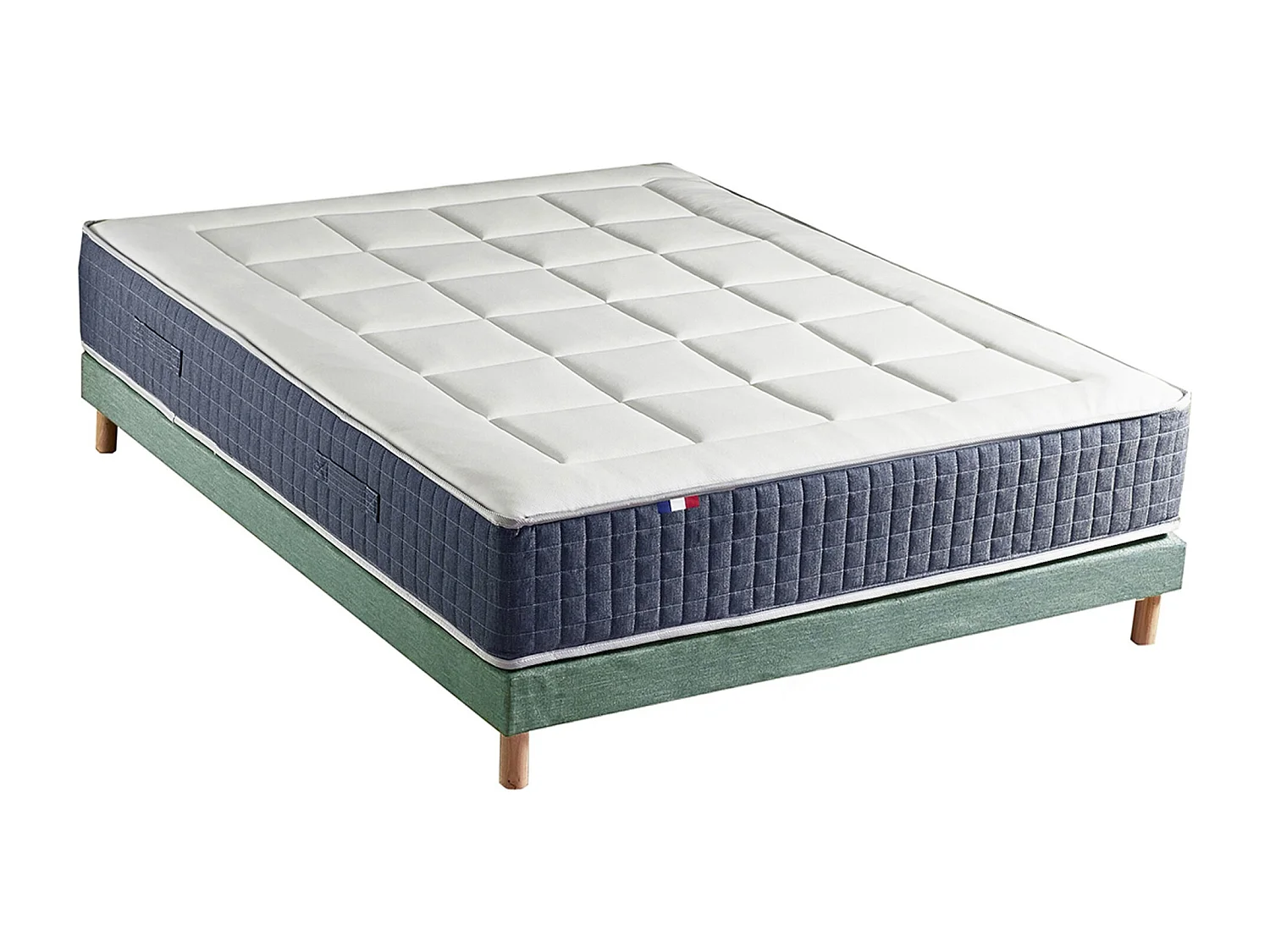 Ensemble Matelas Ressort 7 zones + Mémoire de forme + Sommier KING STYLE Fabriqué en France Dimensions - 160 x 200 cm, Sommier - Vert celadon