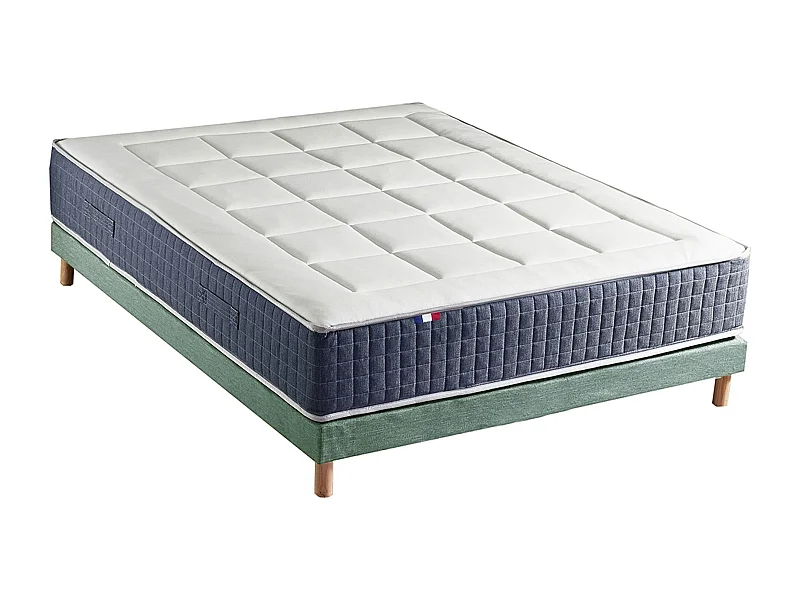 Ensemble Matelas Ressort 7 zones + Mémoire de forme + Sommier KING STYLE Fabriqué en France Dimensions - 160 x 200 cm, Sommier - Vert celadon