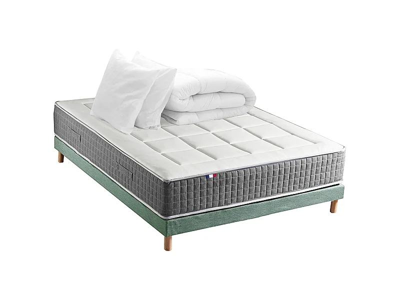 Matelas ressorts MAX, 7 zones, sommier rigide, pack couette oreiller Dimensions - 160 x 200 cm, Sommier - Vert celadon