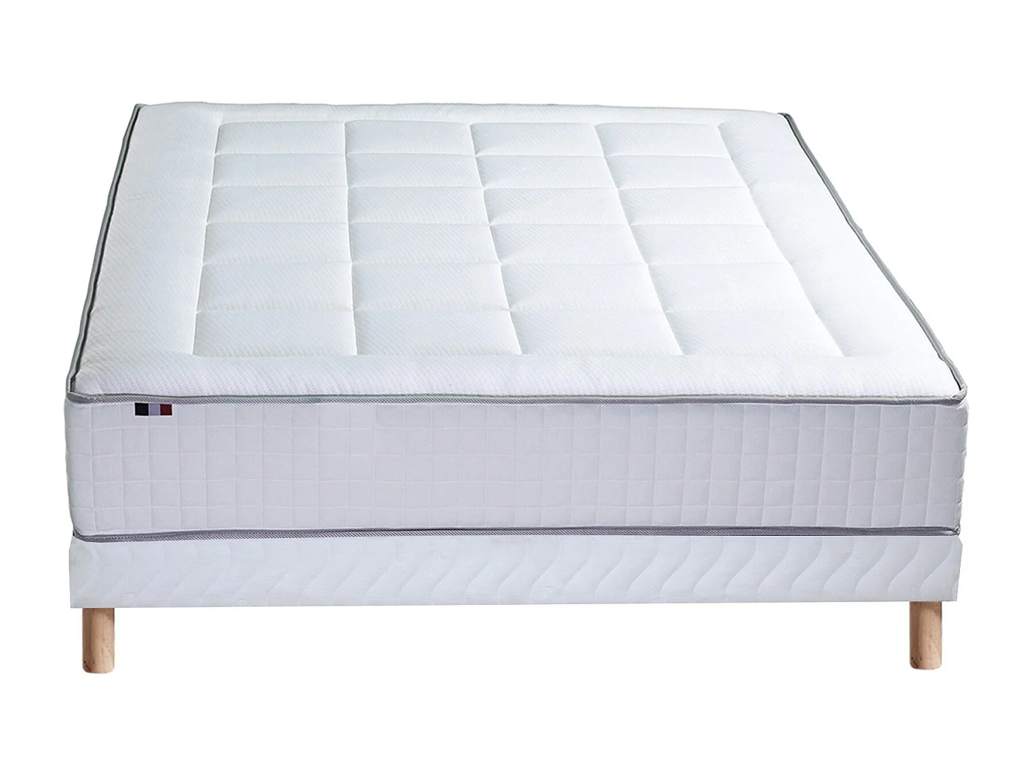Ensemble matelas Ressorts 7 zones H28cm + sommier PALACIO 2 FABRICATION FRANCAISE Dimensions - 160 x 200 cm, Sommier - Blanc