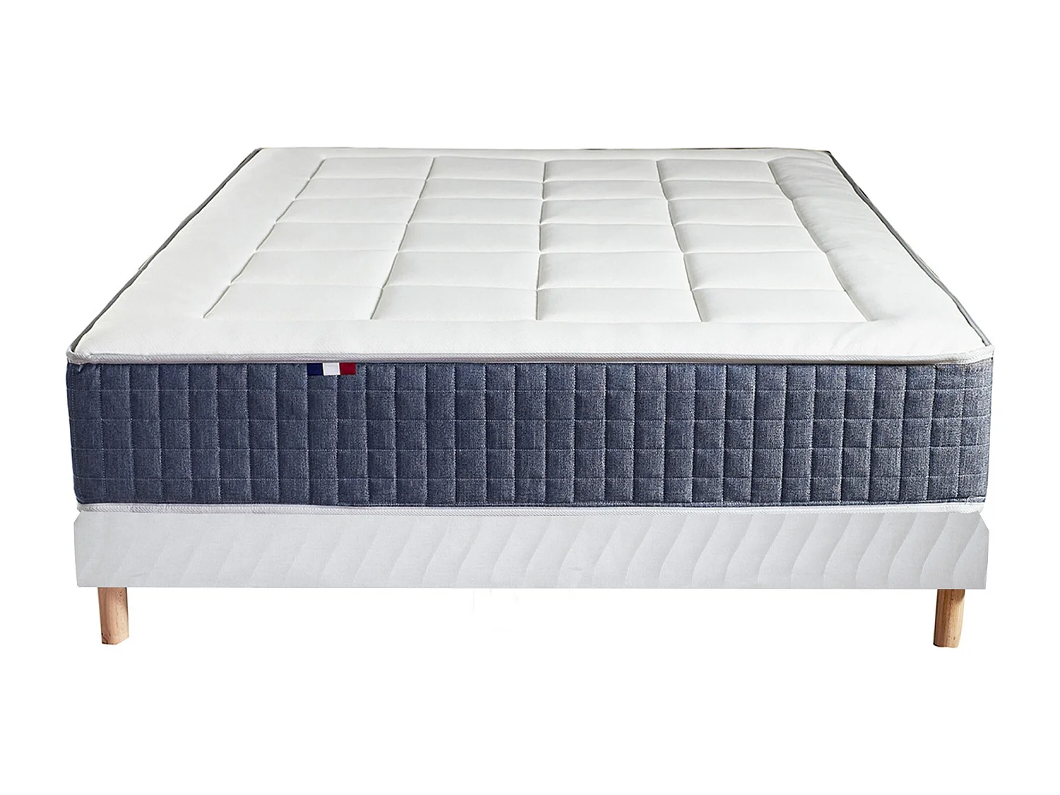 Ensemble Matelas Ressort 7 zones + Mémoire de forme + Sommier KING STYLE Fabriqué en France Dimensions - 160 x 200 cm, Sommier - Blanc