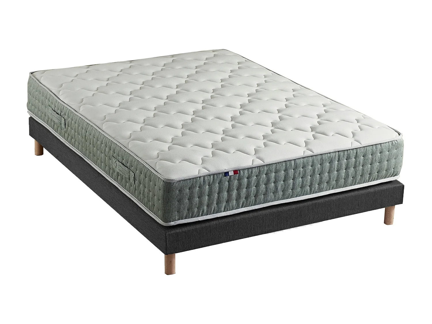 Ensemble + matelas Ressort 7 zones Face Hiver/Eté différente HYGGE Fabriqué en France Dimensions - 160 x 200 cm, Sommier - Noir