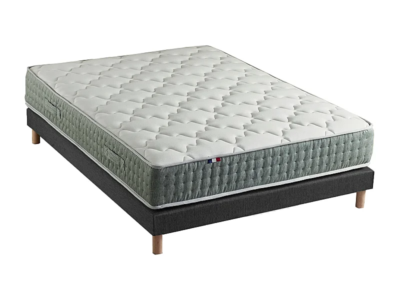 Ensemble + matelas Ressort 7 zones Face Hiver/Eté différente HYGGE Fabriqué en France Dimensions - 160 x 200 cm, Sommier - Noir