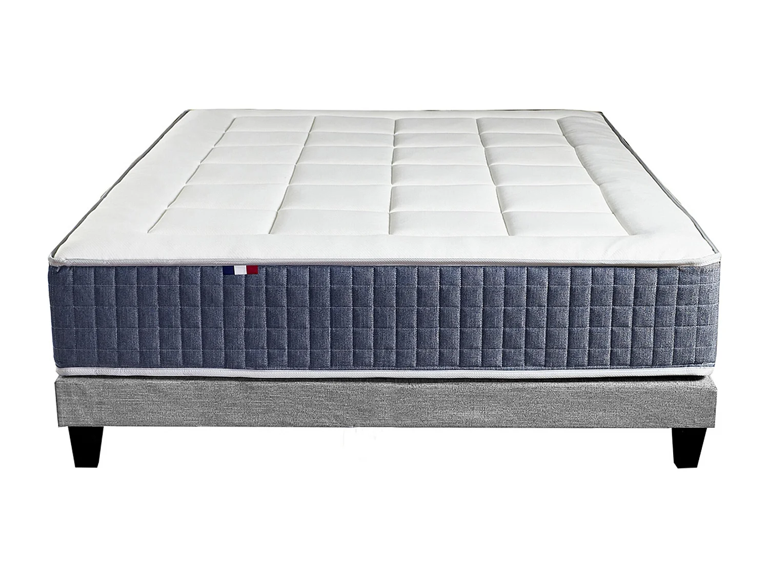 Ensemble Matelas Ressort 7 zones + Mémoire de forme + Sommier KING STYLE + couette + oreillers - Fabriqué en France Dimensions - 160 x 200 cm, Sommier - Gris chiné