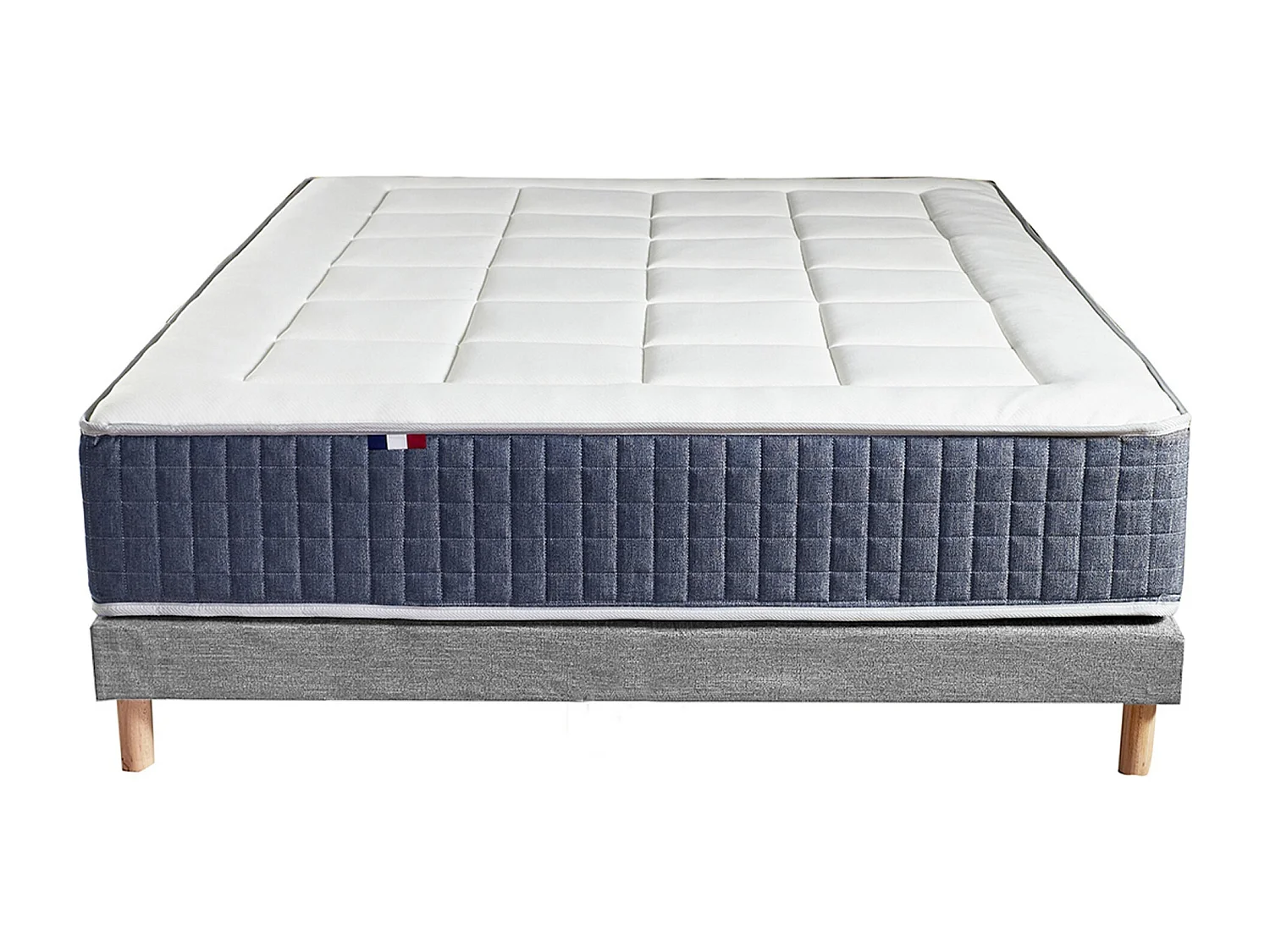 Ensemble Matelas Ressort 7 zones + Mémoire de forme + Sommier KING STYLE + couette + oreillers - Fabriqué en France Dimensions - 160 x 200 cm, Sommier - Gris chiné