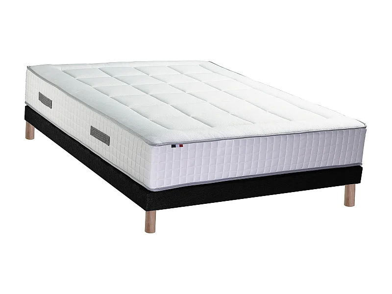 Ensemble matelas Ressorts 7 zones H28cm + sommier PALACIO 2 FABRICATION FRANCAISE Dimensions - 160 x 200 cm, Sommier - Noir
