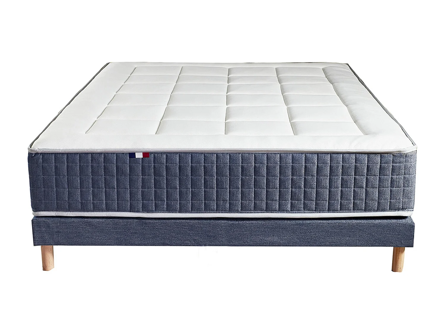 Ensemble Matelas Ressort 7 zones + Mémoire de forme + Sommier KING STYLE + couette + oreillers - Fabriqué en France Dimensions - 160 x 200 cm