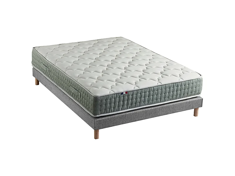 Ensemble + matelas Ressort 7 zones Face Hiver/Eté différente HYGGE Fabriqué en France Dimensions - 160 x 200 cm, Sommier - Gris chiné
