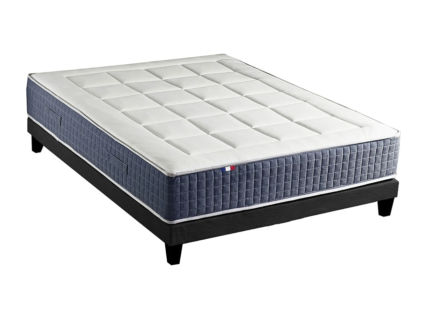 Ensemble Matelas Ressort 7 zones + Mémoire de forme + Sommier KING STYLE Fabriqué en France Dimensions - 160 x 200 cm, Sommier - Noir