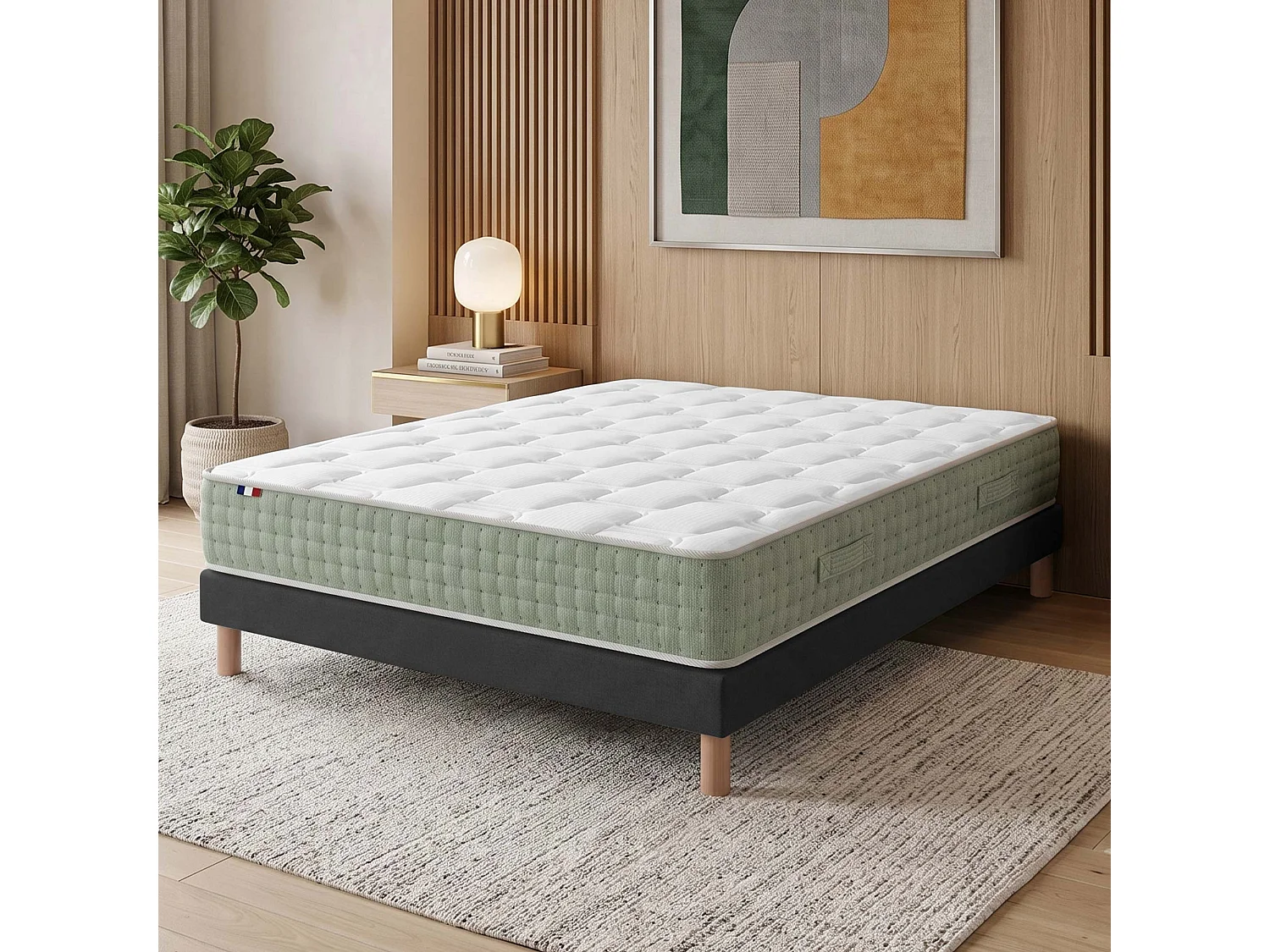 Ensemble matelas ressorts 7 zones HYGGE, réversible hiver/été Dimensions - 160 x 200 cm, Sommier - Noir