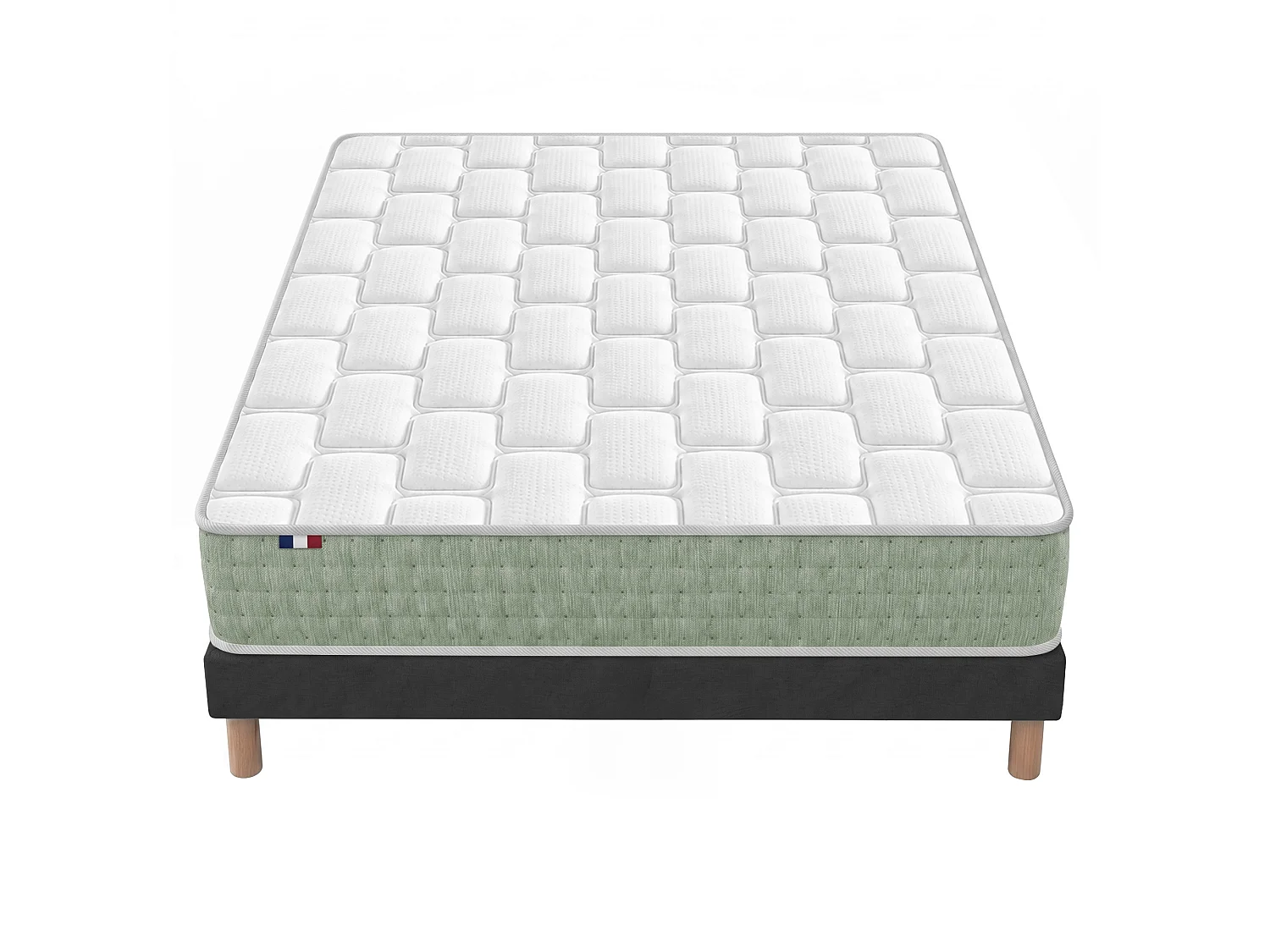Ensemble matelas ressorts 7 zones HYGGE, réversible hiver/été Dimensions - 160 x 200 cm, Sommier - Noir