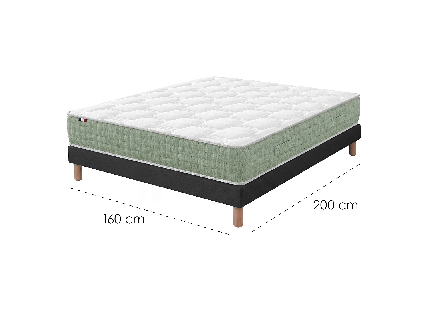 Ensemble matelas ressorts 7 zones HYGGE, réversible hiver/été Dimensions - 160 x 200 cm, Sommier - Noir