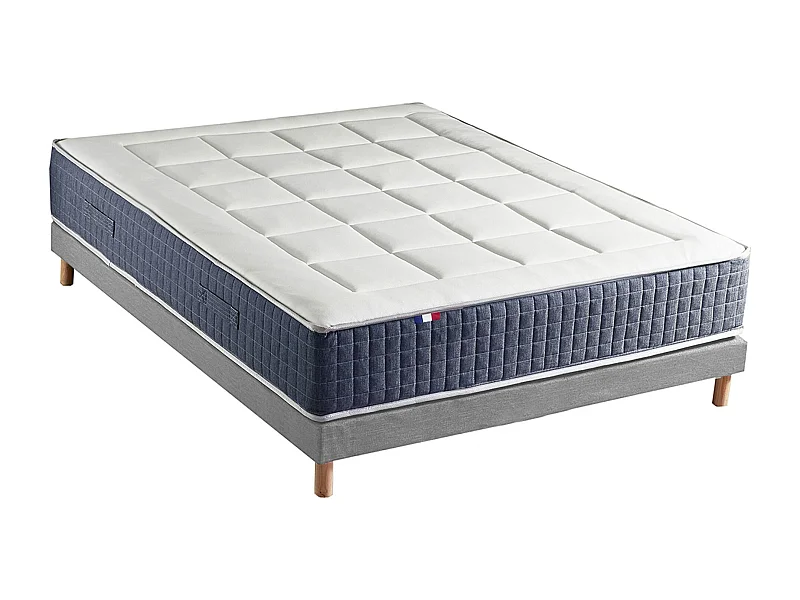 Ensemble Matelas Ressort 7 zones + Mémoire de forme + Sommier KING STYLE Fabriqué en France Dimensions - 160 x 200 cm, Sommier - Gris chiné