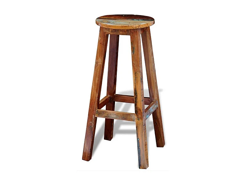 Tabouret de bar rond bois massif recyclé Moust 75cm