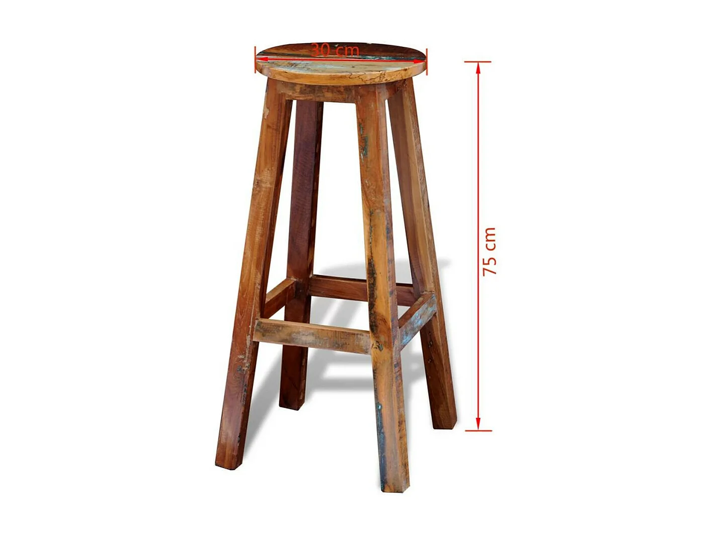 Tabouret de bar rond bois massif recyclé Moust 75cm