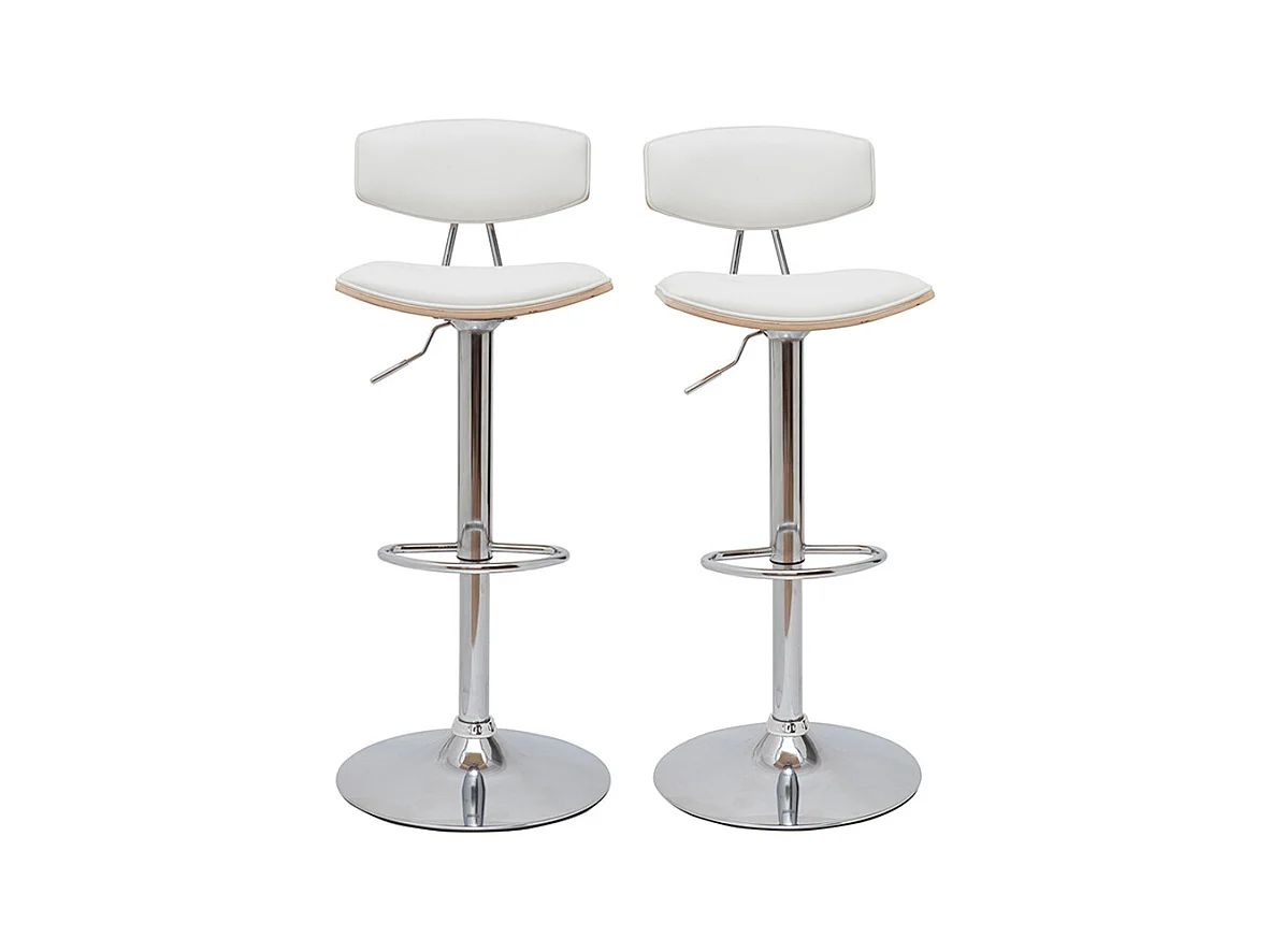 Tabourets de bar design réglables blanc et bois clair (lot de 2) VASCO