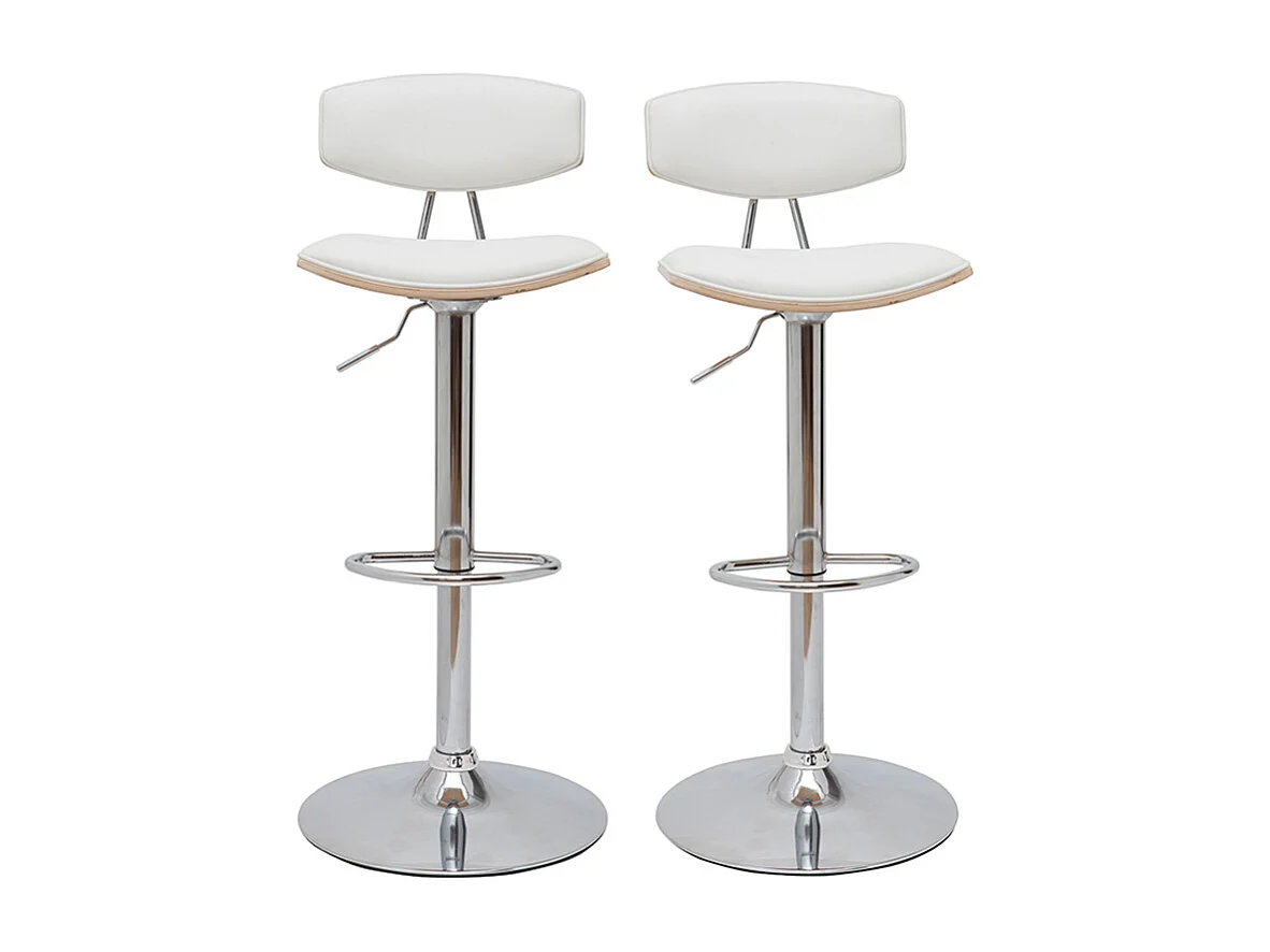 Tabourets de bar design réglables blanc et bois clair (lot de 2) VASCO