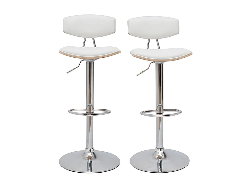 Tabourets de bar design réglables blanc et bois clair (lot de 2) VASCO