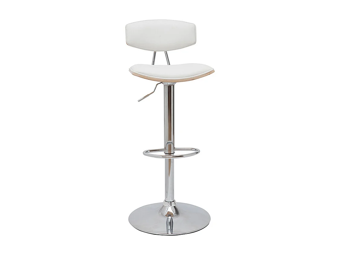 Tabouret de bar design réglable blanc et bois clair VASCO
