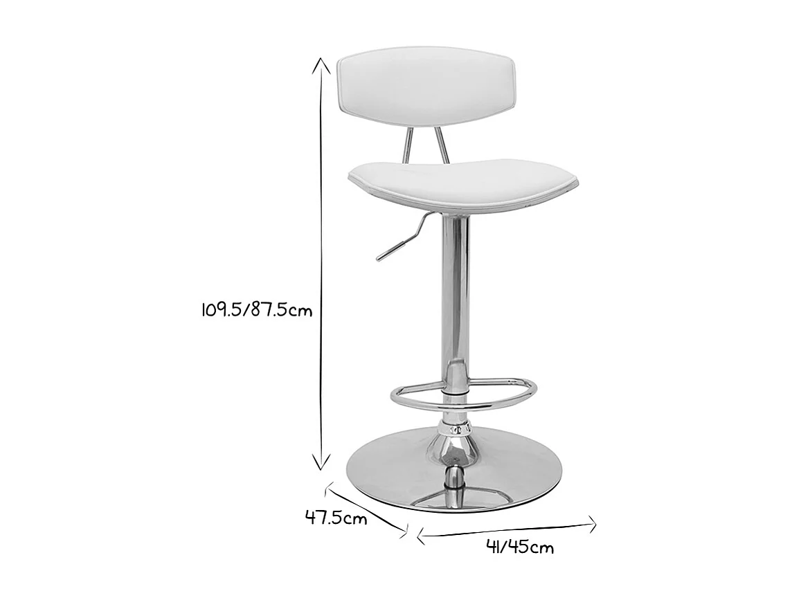 Tabouret de bar design réglable blanc et bois clair VASCO
