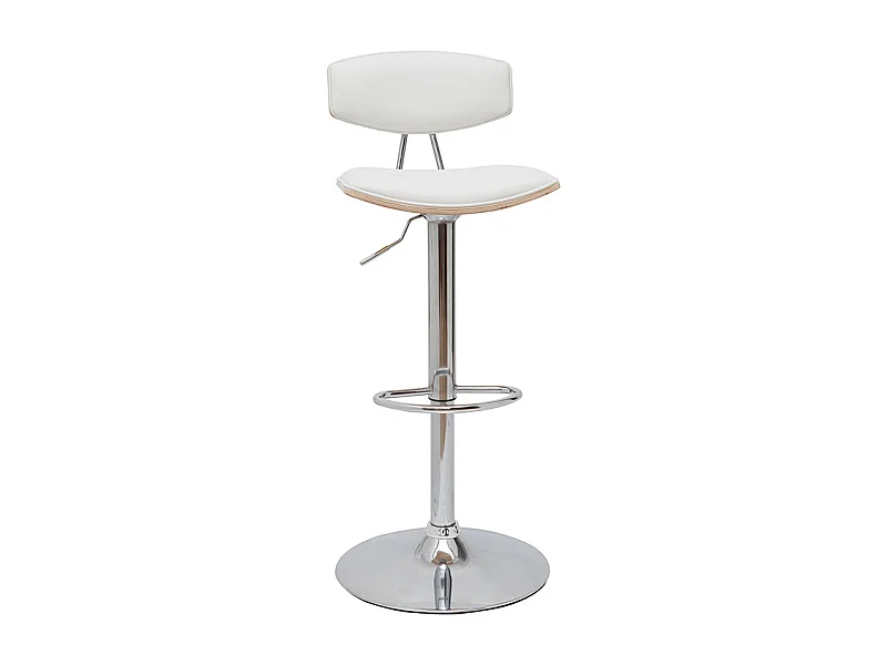 Tabouret de bar design réglable blanc et bois clair VASCO
