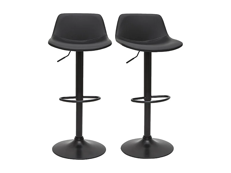 Set de 2 taburetes de cocina ajustables de poliuretano y metal negro NONIE