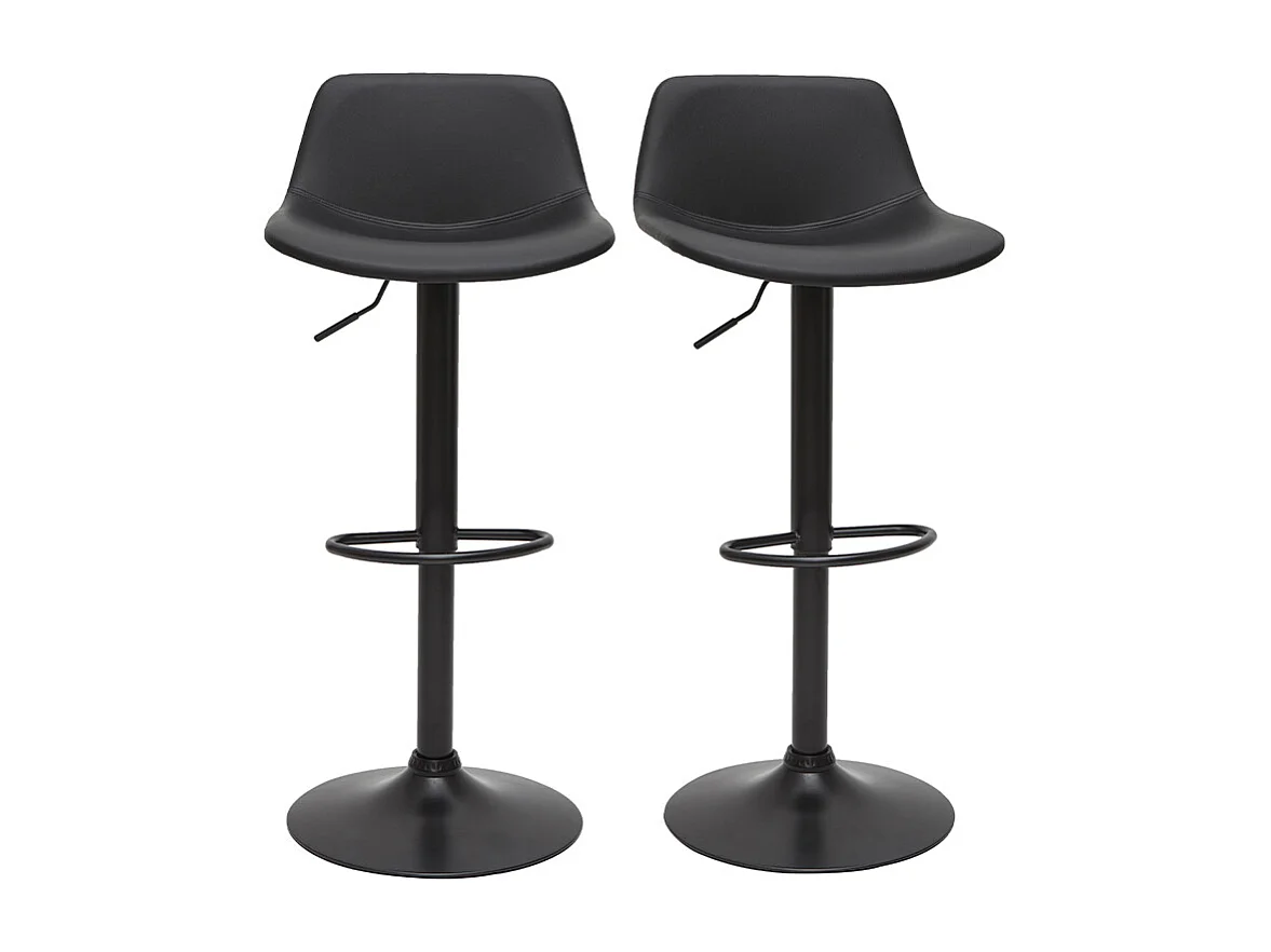 Set de 2 taburetes de cocina ajustables de poliuretano y metal negro NONIE