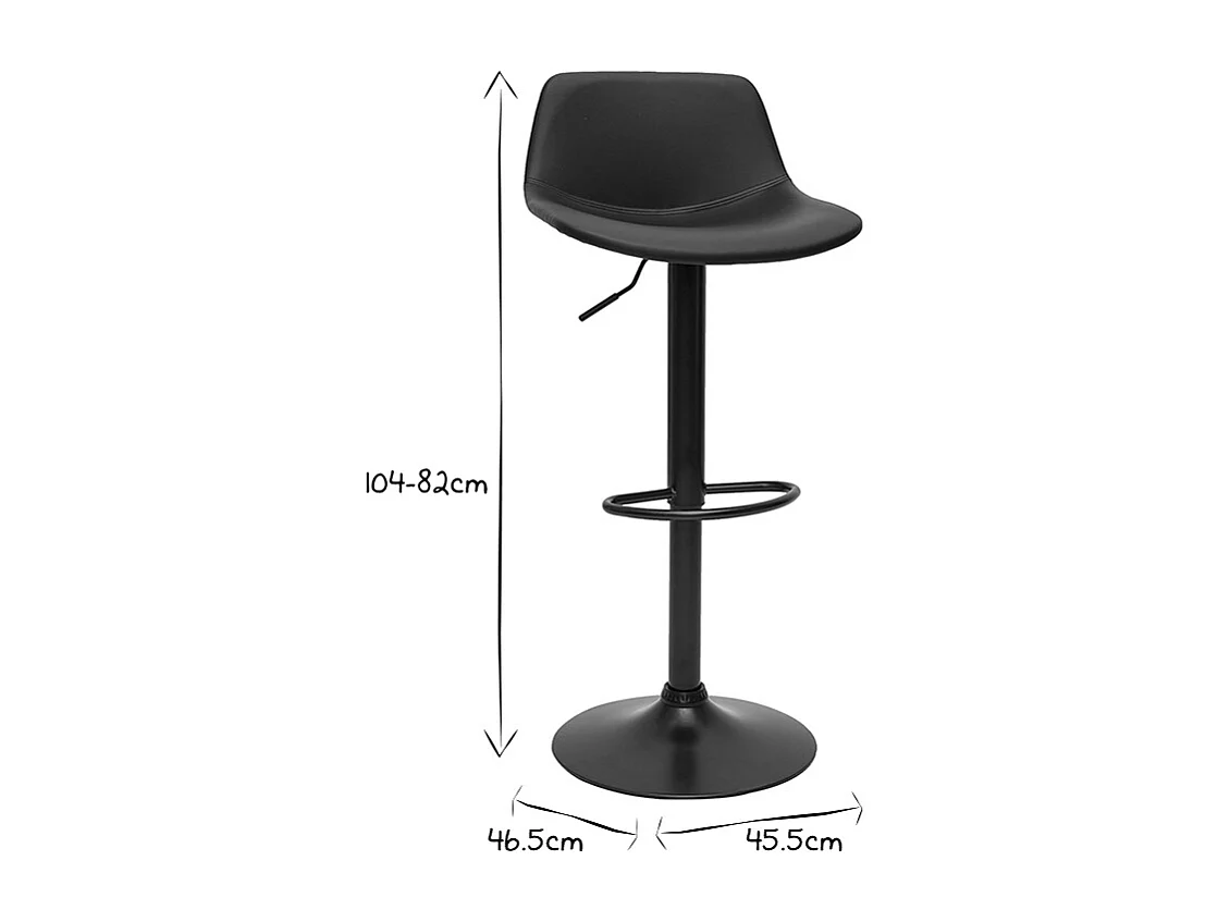 Set de 2 taburetes de cocina ajustables de poliuretano y metal negro NONIE