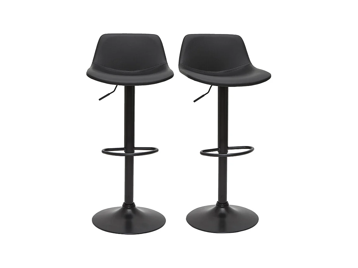 Tabourets de bar relevables noirs et métal noir (lot de 2) NONIE