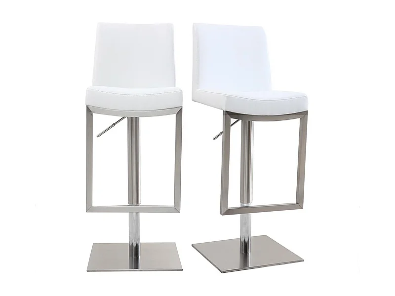 Set de 2 taburetes de cocina regulables blancos con acero cromado KYLE